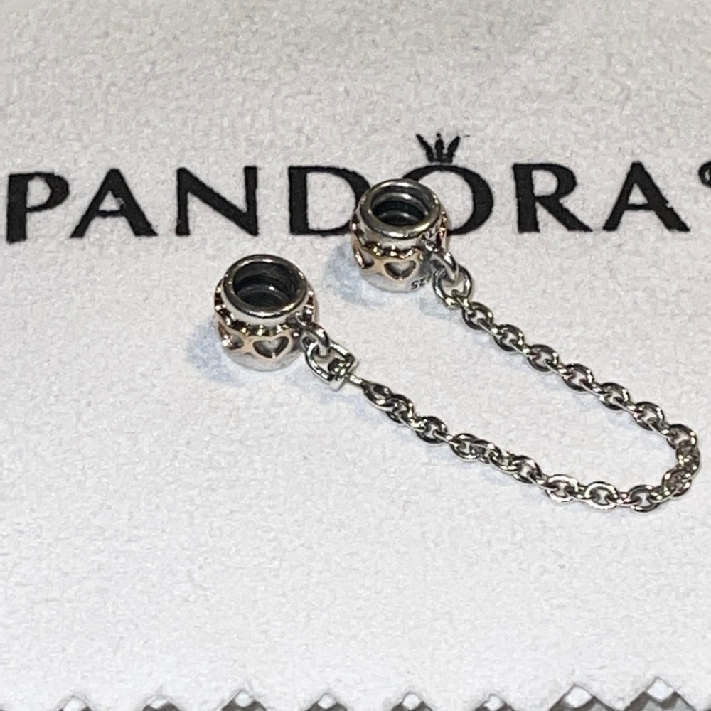 Pandora Hearts Safety Chain in Sterling Silver with 14K Gold Hearts